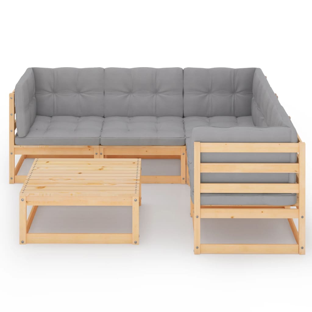 6-tlg. Garten-Lounge-Set mit Kissen Kiefer Massivholz